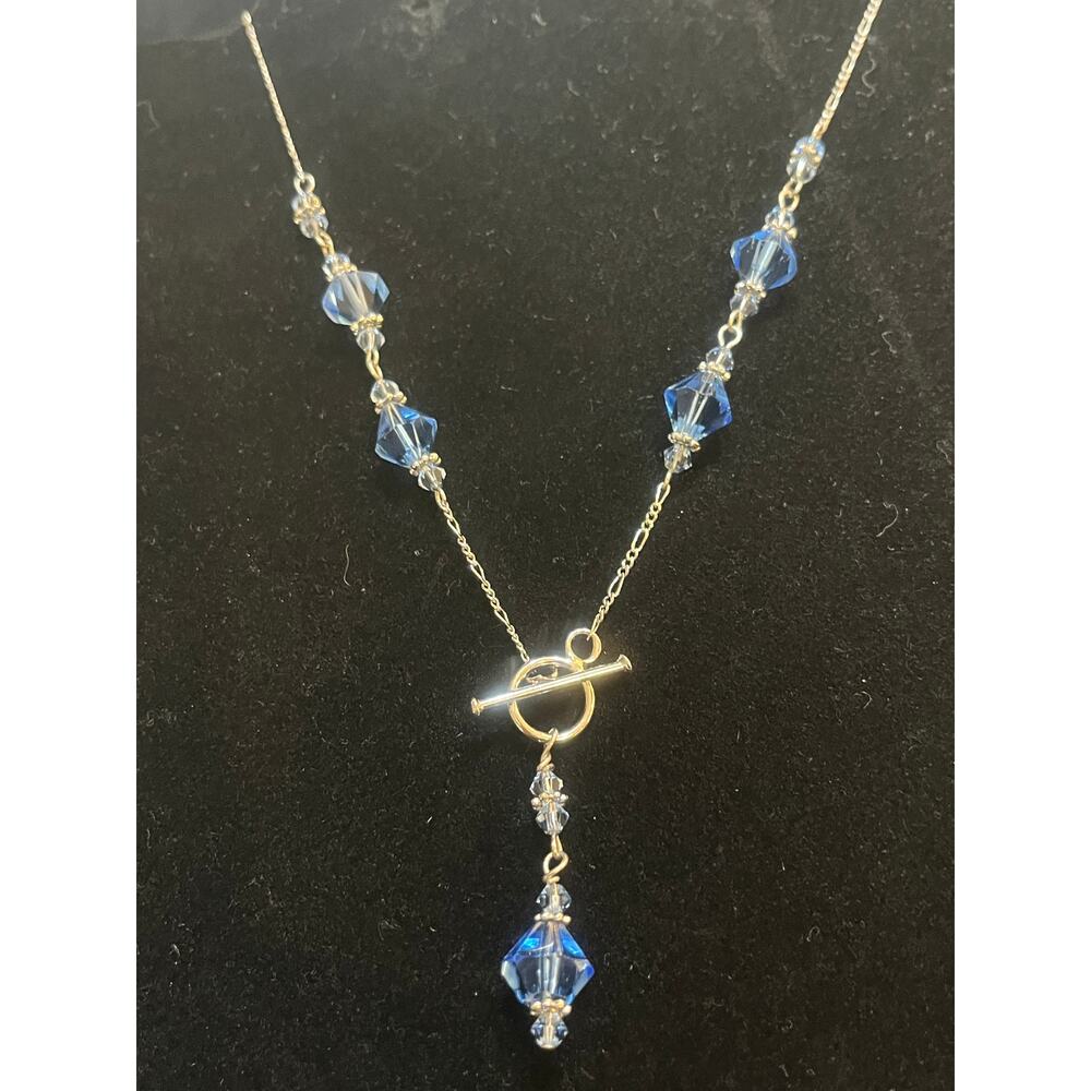 Vintage Blue Bead and Silver Toggle Necklace